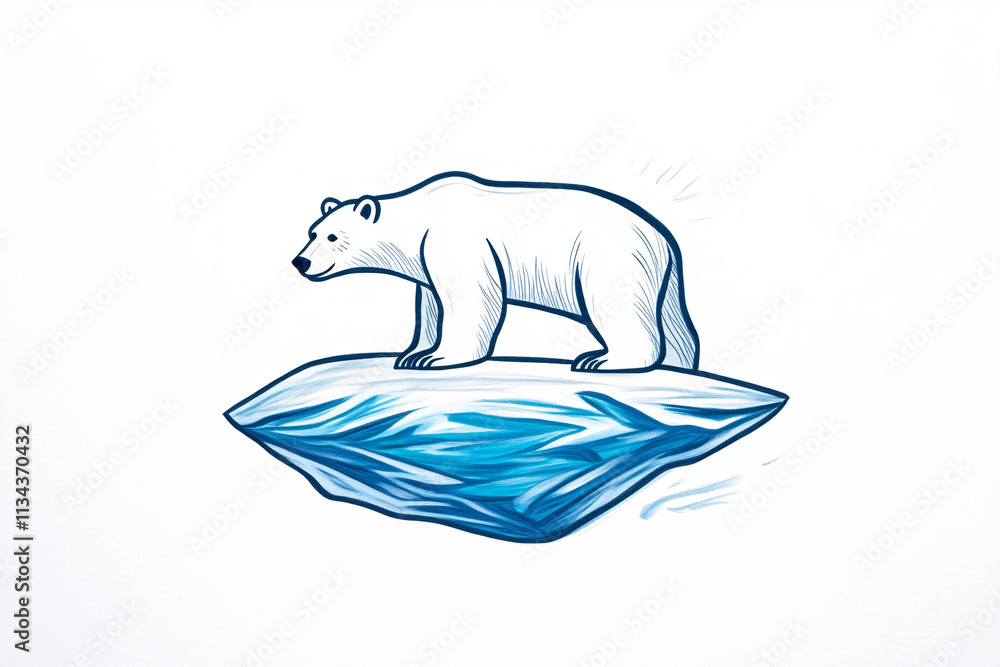 Fototapeta premium Minimalistic Illustration of a Polar Bear on a Floating Iceberg Highlighting Climate Change and Environmental Awareness