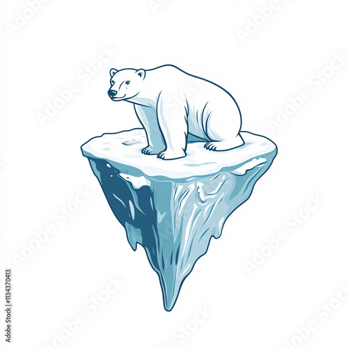 Minimalistic Illustration of a Polar Bear on a Floating Iceberg Highlighting Climate Change and Environmental Awareness photo