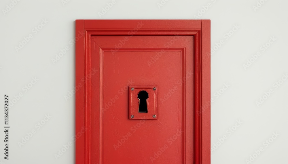 Vibrant Red Door with Keyhole on White Wall for Upscale Interior Design Inspiration Vibrant Red Door with Keyhole on White Wall for Upscale Interior Design Inspiration