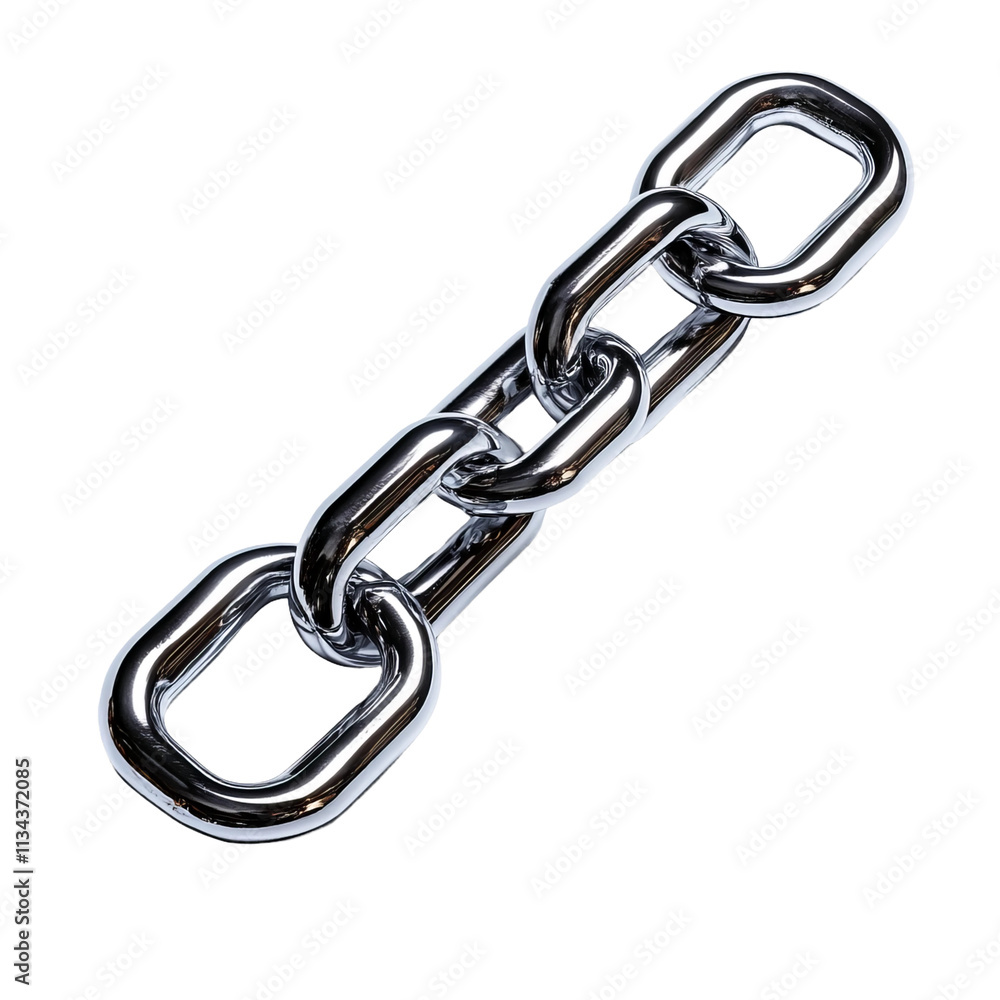 Fototapeta premium Minimalist illustration featuring a shiny straight metal chain on a white background with ample empty space