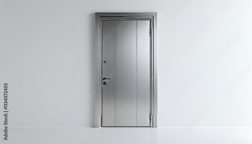Silver Door with Minimalist Design on Clean White Background for Modern Interiors Silver Door with Minimalist Design on Clean White Background for Modern Interiors