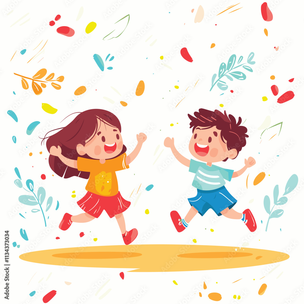 Joyful kids playing among colorfu leaves. Joyful kids playing among colorfu leaves.