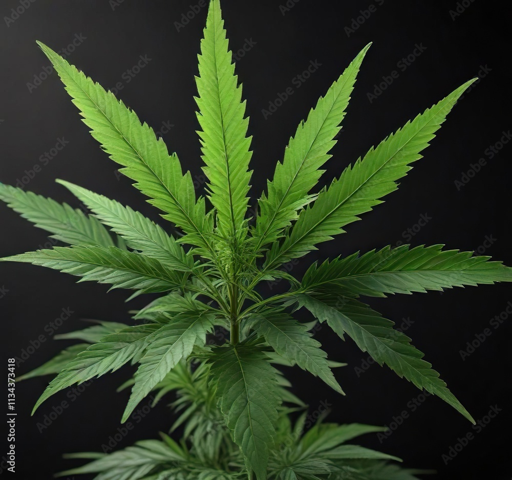 High detail cannabis leaf plant on black background , nature, green High detail cannabis leaf plant on black background , nature, green