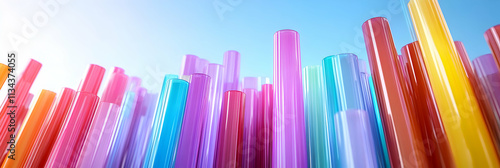 Vibrant Colorful Cylinders Abstract Background, A Spectrum of Hues Arranged in a Dynamic, Upward Pattern, Creating a Visually Striking Composition.