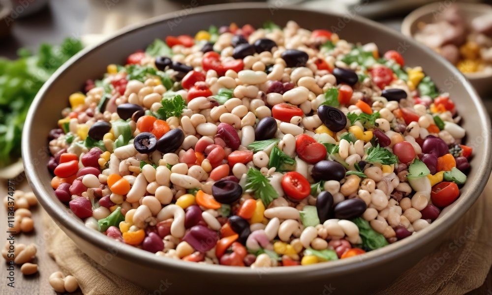 Black-eyed pea salad in a shallow bowl with a variety of grains , black eyed peas, grains, rustic decor Black-eyed pea salad in a shallow bowl with a variety of grains , black eyed peas, grains, rustic decor