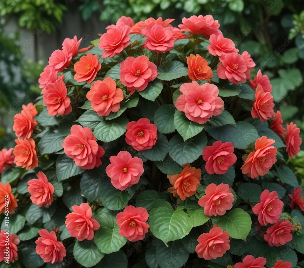 Begonia Cachuma plant in a lush green garden with large leaves and vibrant flowers, greenery, garden beauty Begonia Cachuma plant in a lush green garden with large leaves and vibrant flowers, greenery, garden beauty