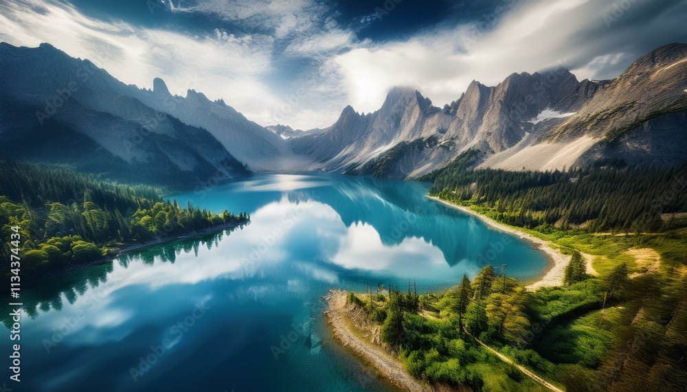 Naklejka premium Reflections in the water create a dreamlike quality.