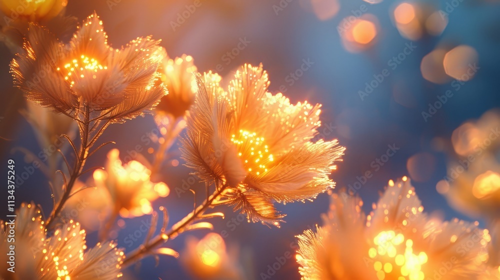 A close-up of glowing flowers with vibrant colors and intricate details. A close-up of glowing flowers with vibrant colors and intricate details.
