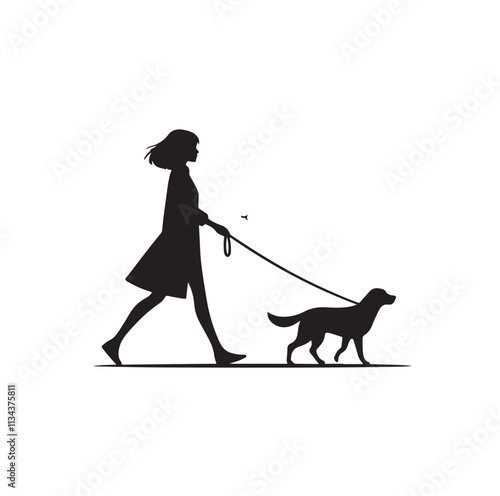 a girl walking her dog silhouette vector illustration