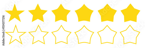 Star icon. Vector yellow isolated five stars. Customer feedback concept. Vector 5 stars rating review. Quality shape design.