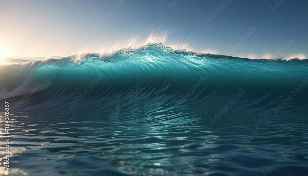 A peaceful blue ocean wave with a soft blue light reflecting off its surface, dark blue, waves, splash A peaceful blue ocean wave with a soft blue light reflecting off its surface, dark blue, waves, splash