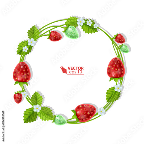 Strawberry frame, strawberry wreath, vector graphics