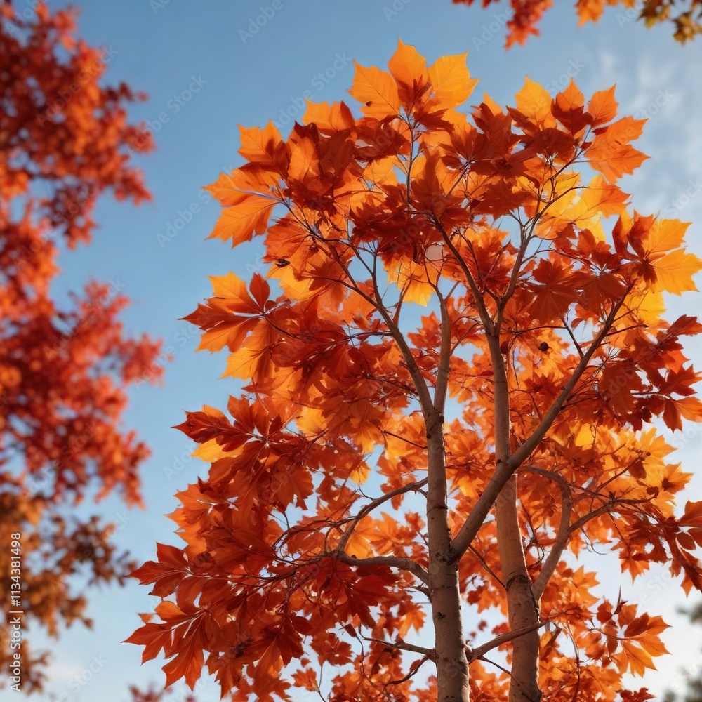 Backlit plane tree leaves in vibrant orange and red hues , plane tree, autumn leaves Backlit plane tree leaves in vibrant orange and red hues , plane tree, autumn leaves