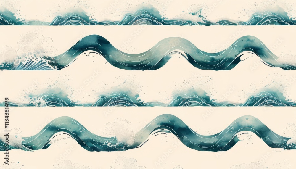 Serene Japanese Wave Patterns in Topaz Hues for Elegant Design and Art Projects Serene Japanese Wave Patterns in Topaz Hues for Elegant Design and Art Projects