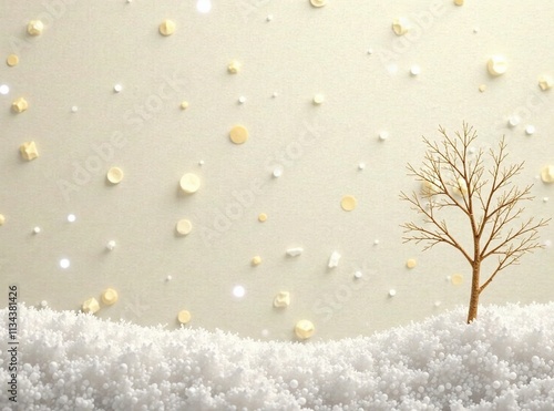 A single snowflake lands on a canvas of creamy beige, delicate, gentle photo