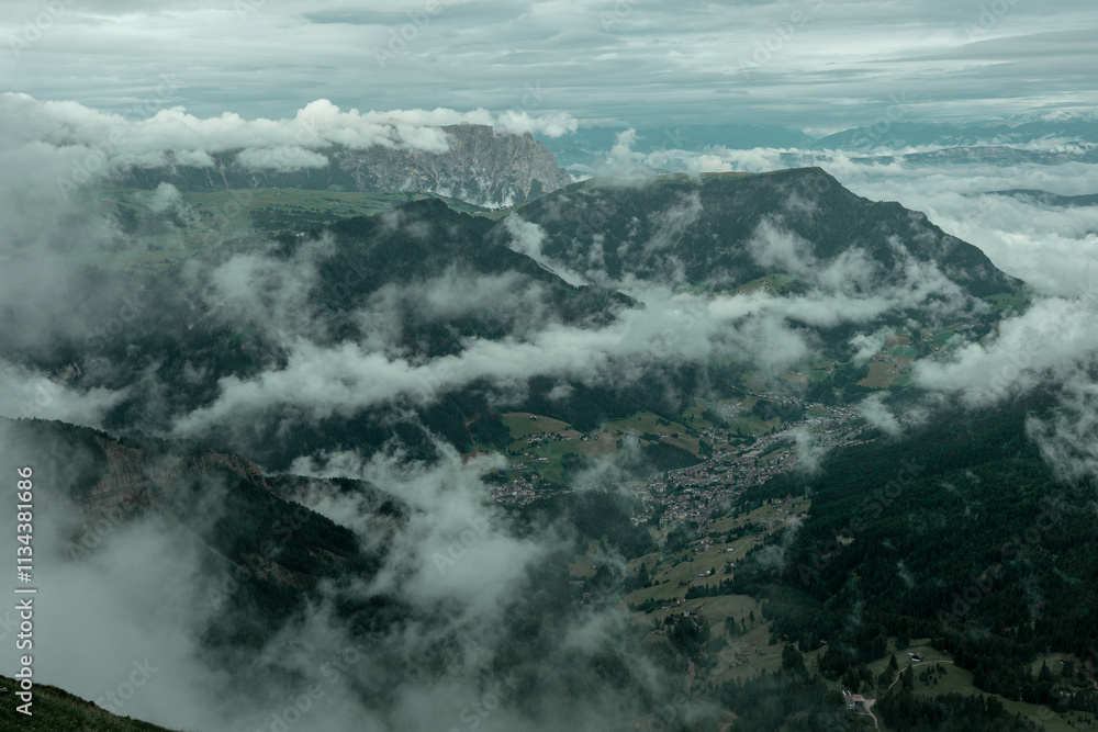 misty mountain landscape. Cloudy, misty mornings in the mountains.