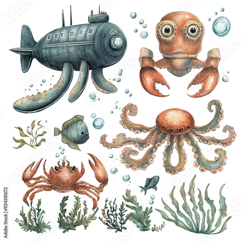 Underwater Adventure: A whimsical illustration of marine life photo