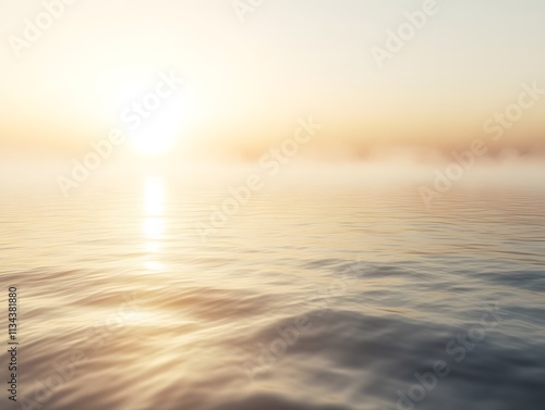 A serene sunrise over calm waters, creating a tranquil and reflective atmosphere.