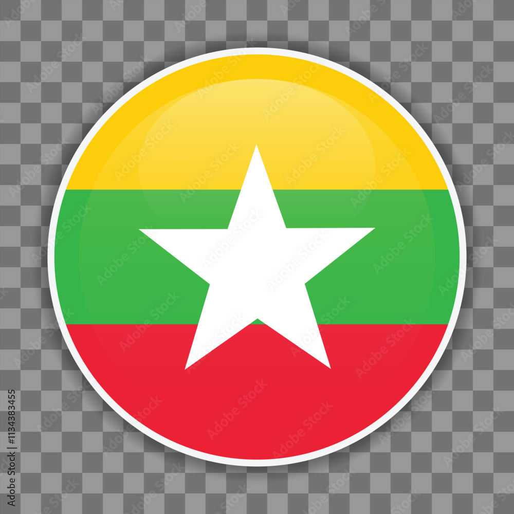 Flag of Myanmar on checkered background. Icon for mobile apps, UI or web design Flag of Myanmar on checkered background. Icon for mobile apps, UI or web design
