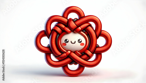 3D Vector of traditional Chinese knot in red isolated on white background. concept as A detailed vector illustration of a red Chinese knot symbolizing good luck and unity perfect for enhancing infogra photo