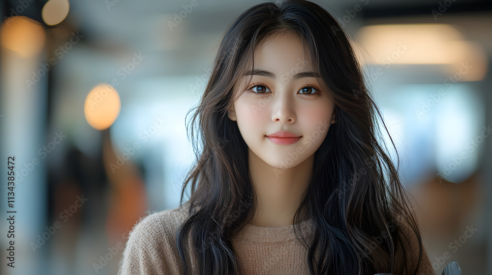 Portrait of a beautiful smiling young Korean woman with long black hair, dressed in casual attire, exuding happiness and confidence, captured in a natural and radiant moment.
Portrait of a beautiful smiling young Korean woman with long black hair, dressed in casual attire, exuding happiness and confidence, captured in a natural and radiant moment.