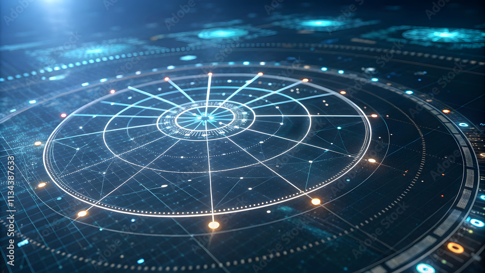 A futuristic circular grid in a radial pattern A futuristic circular grid in a radial pattern