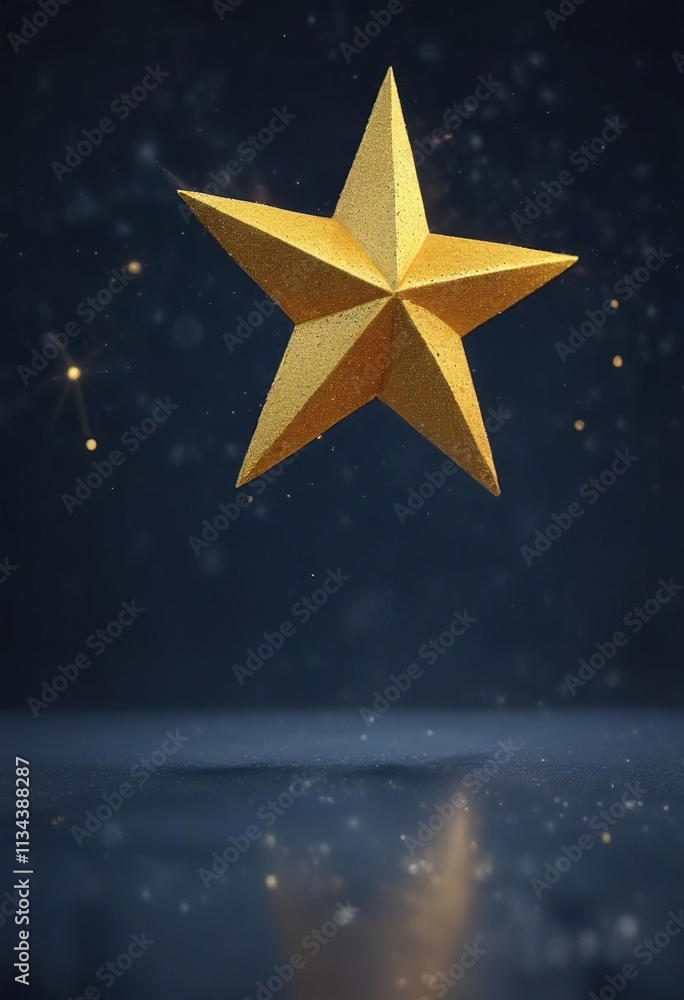 Golden star on navy blue background with glitter effect, blue backdrop, golden star Golden star on navy blue background with glitter effect, blue backdrop, golden star