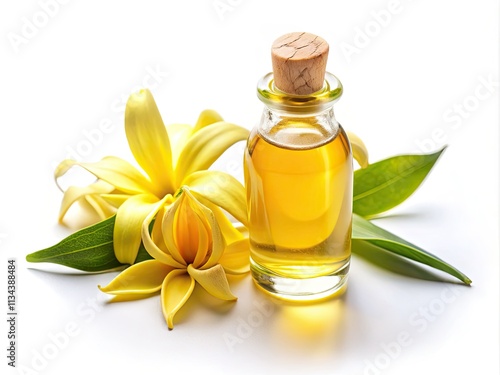 Soaring ylang ylang essential oil, captured by drone, perfect for aromatherapy, natural perfume, and spa wellness.