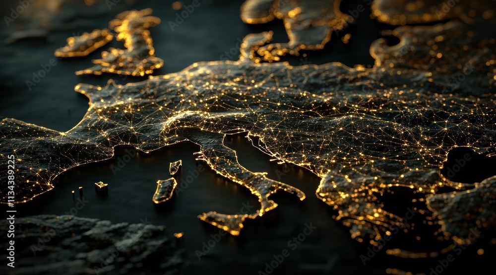 Digital European map showing network connection or system data exchange. Digital European map showing network connection or system data exchange.
