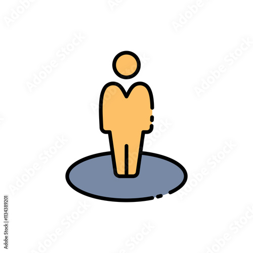 my icon here, Illustration of a person standing on a circle. Suitable for graphic design projects that require minimalist figures or people located on location. Isolated white background editable, eps