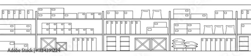 Warehouse interior storage graphic black illustration long vector 