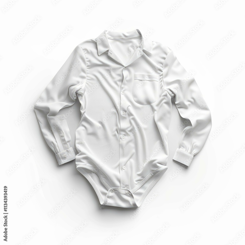 White baby bodysuit shirt mockup lying on white background, perfect for showcasing designs White baby bodysuit shirt mockup lying on white background, perfect for showcasing designs