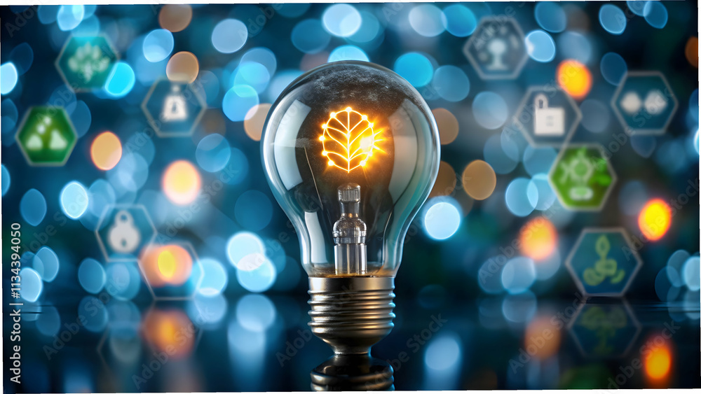 Plain Blue Background with Eco Lightbulb Icon Symbolizing Energy Efficiency and Sustainability for Stock Photo Use Plain Blue Background with Eco Lightbulb Icon Symbolizing Energy Efficiency and Sustainability for Stock Photo Use