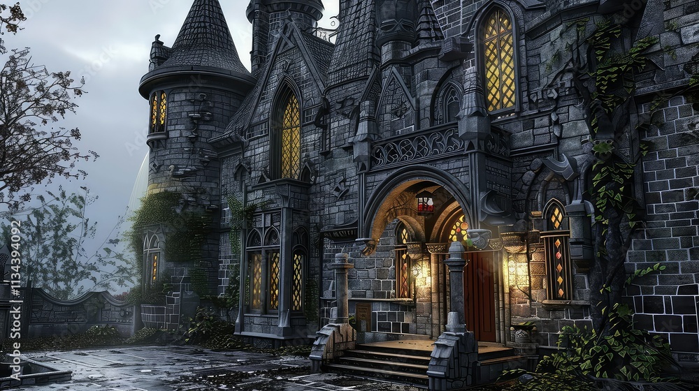 Fantasy castle in the fog. 3D illustration. Fantasy. Fantasy castle in the fog. 3D illustration. Fantasy.