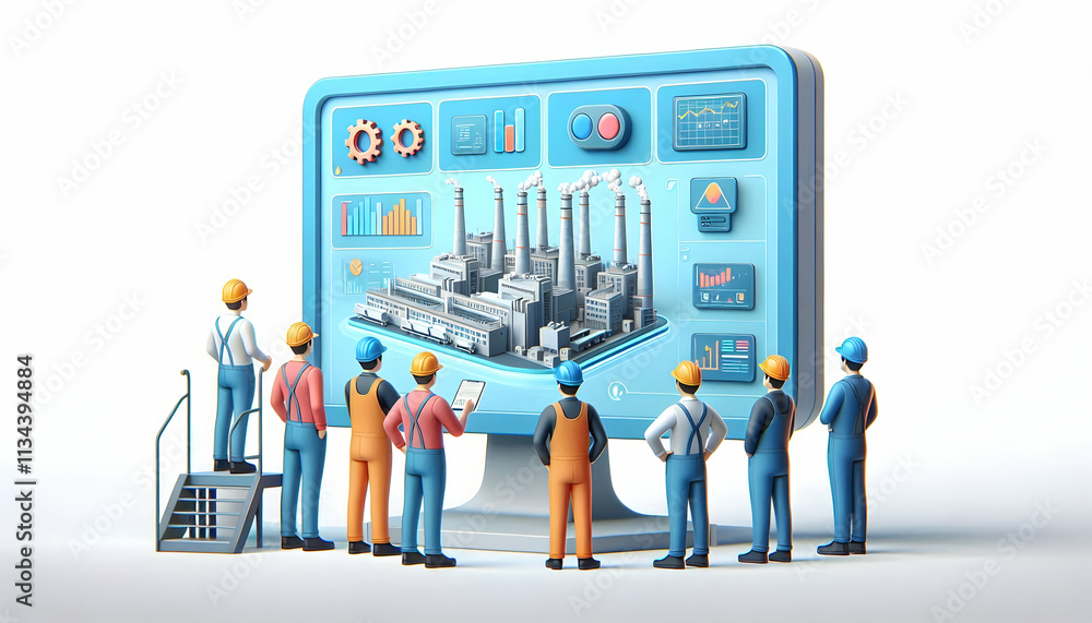 3D Technicians monitoring industrial processes on large screens concept as Technicians monitor industrial processes on large screens; scene captures industrial innovation technology automation; team e 3D Technicians monitoring industrial processes on large screens concept as Technicians monitor industrial processes on large screens; scene captures industrial innovation technology automation; team e