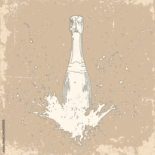 Vintage-style champagne bottle with a celebratory splash.
