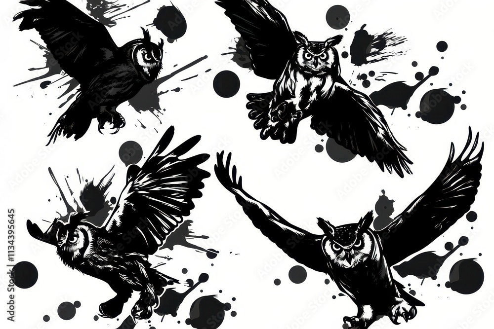 Owl bird graffiti silhouette, animal grunge icon, spray wall art symbol, grafitti tag isolated Owl bird graffiti silhouette, animal grunge icon, spray wall art symbol, grafitti tag isolated