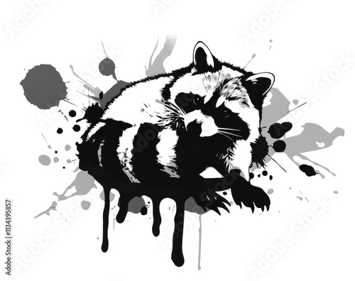 Raccoon graffiti silhouette, wild animal grunge icon, spray wall art symbol, grafitti tag isolated photo