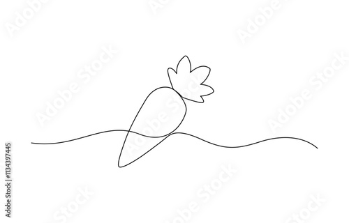 Simple carrot in continuous one line art drawing design, Continuous one line drawing of isolated carrot outline vector art illustration, Continuous one line drawing of carrot vegetable.