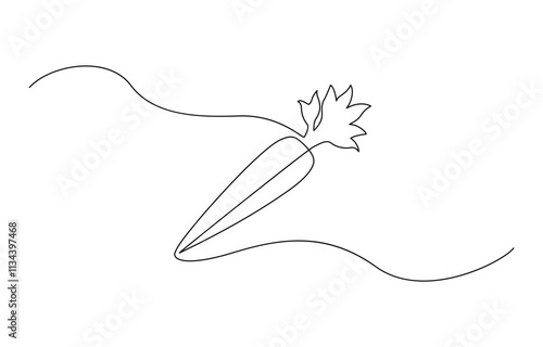 Simple carrot in continuous one line art drawing design, Continuous one line drawing of isolated carrot outline vector art illustration, Continuous one line drawing of carrot vegetable.