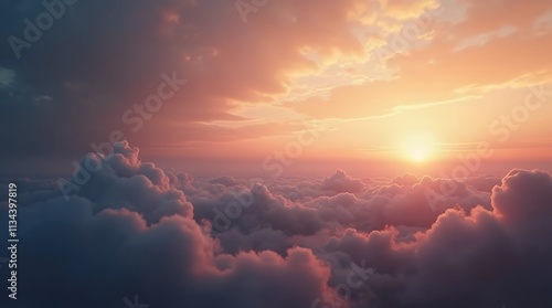 Stunning Aerial View of Sunset Over a Sea of Clouds: A Breathtaking Celestial Panorama