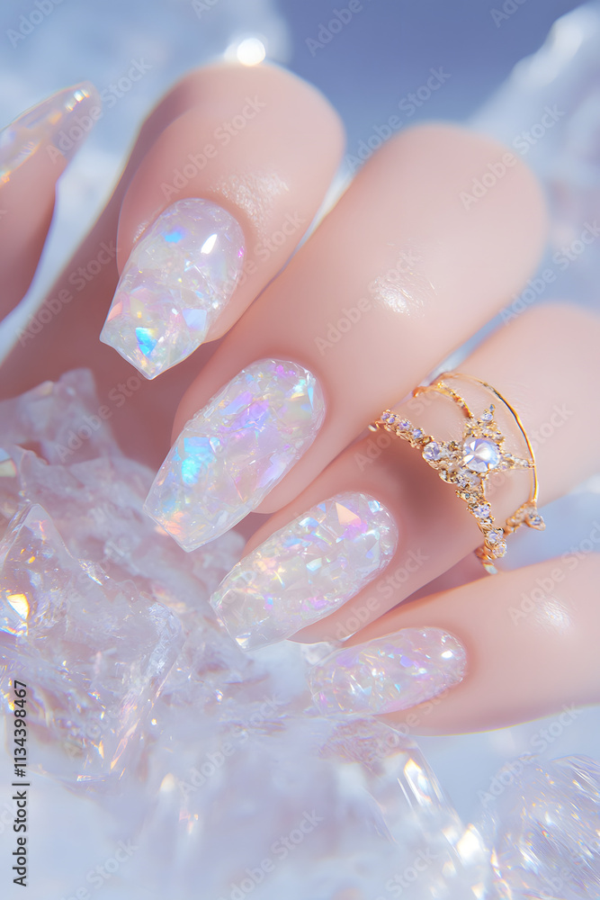 Iridescent Crystal Nails with Sparkling Finish Iridescent Crystal Nails with Sparkling Finish