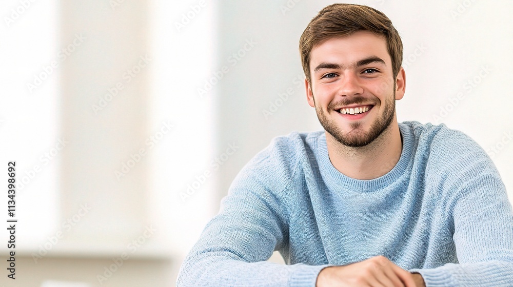 Smiling Male Student Sitting in University Classroom Smiling Male Student Sitting in University Classroom