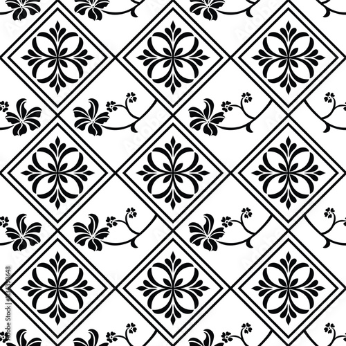 Abstract floral seamless pattern. Black and white. Vector background.