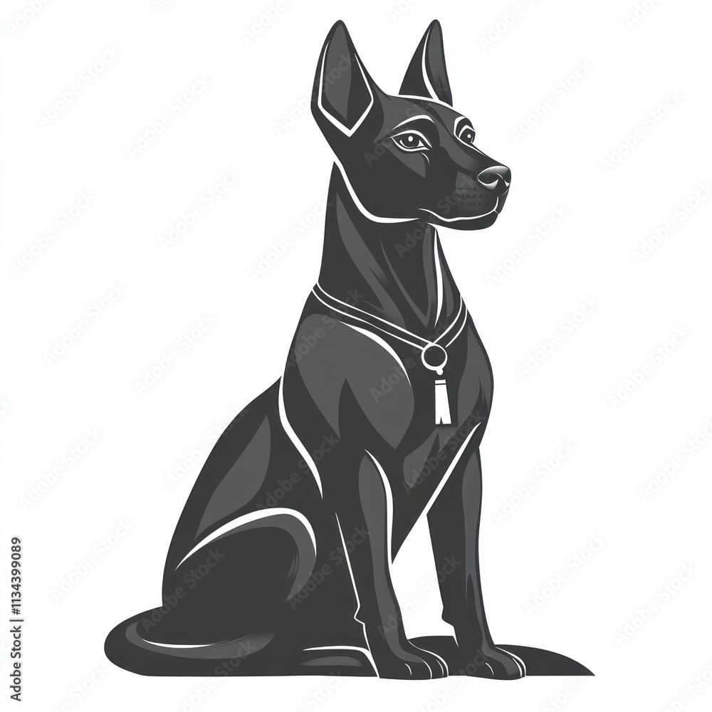 Black German Shepherd dog sitting, wearing a collar. Black German Shepherd dog sitting, wearing a collar.