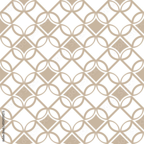 Abstract geometric floral seamless pattern. Beige and white ornament. Modern stylish texture repeating. Vector background.