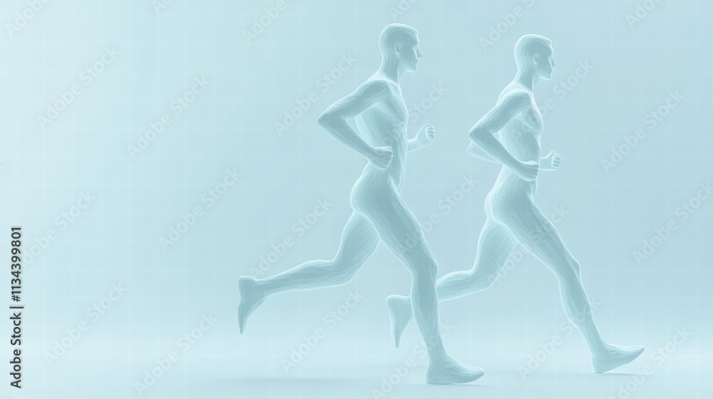 Dynamic race of humans futuristic arena digital art ethereal atmosphere side view competitive spirit Dynamic race of humans futuristic arena digital art ethereal atmosphere side view competitive spirit