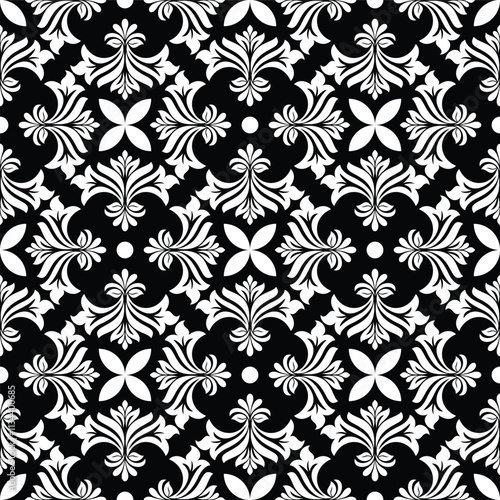 Abstract seamless pattern. Black and white ornament floral. Modern stylish texture repeating. Vector background.