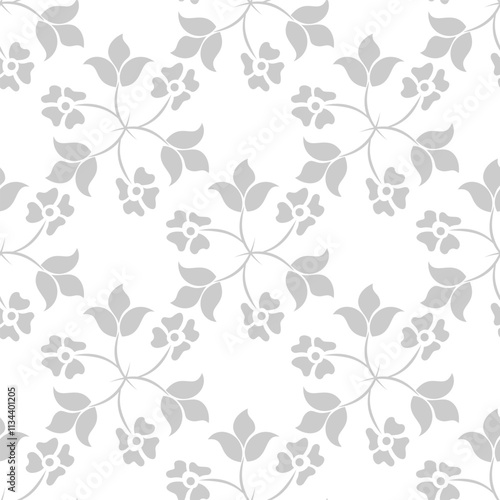 Floral leaf seamless pattern. Gray and white ornament. Fabric for ornament, wallpaper, packaging, vector background