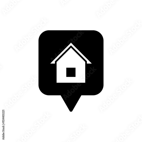 
icon address location, Graphic featuring  speech bubble with house, ideal for location based designs and real estate marketing materials. Isolated white background editable, eps 10
